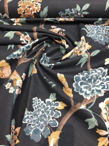 Dwell Studio Helene Floral Admiral 100 Percent Cotton Fabric - Navy Floral, 55" Width (1 Yard)