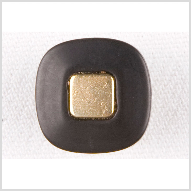 Square Plastic Shank Back Button - 28L/18mm - Flat Black with Gold Center Square