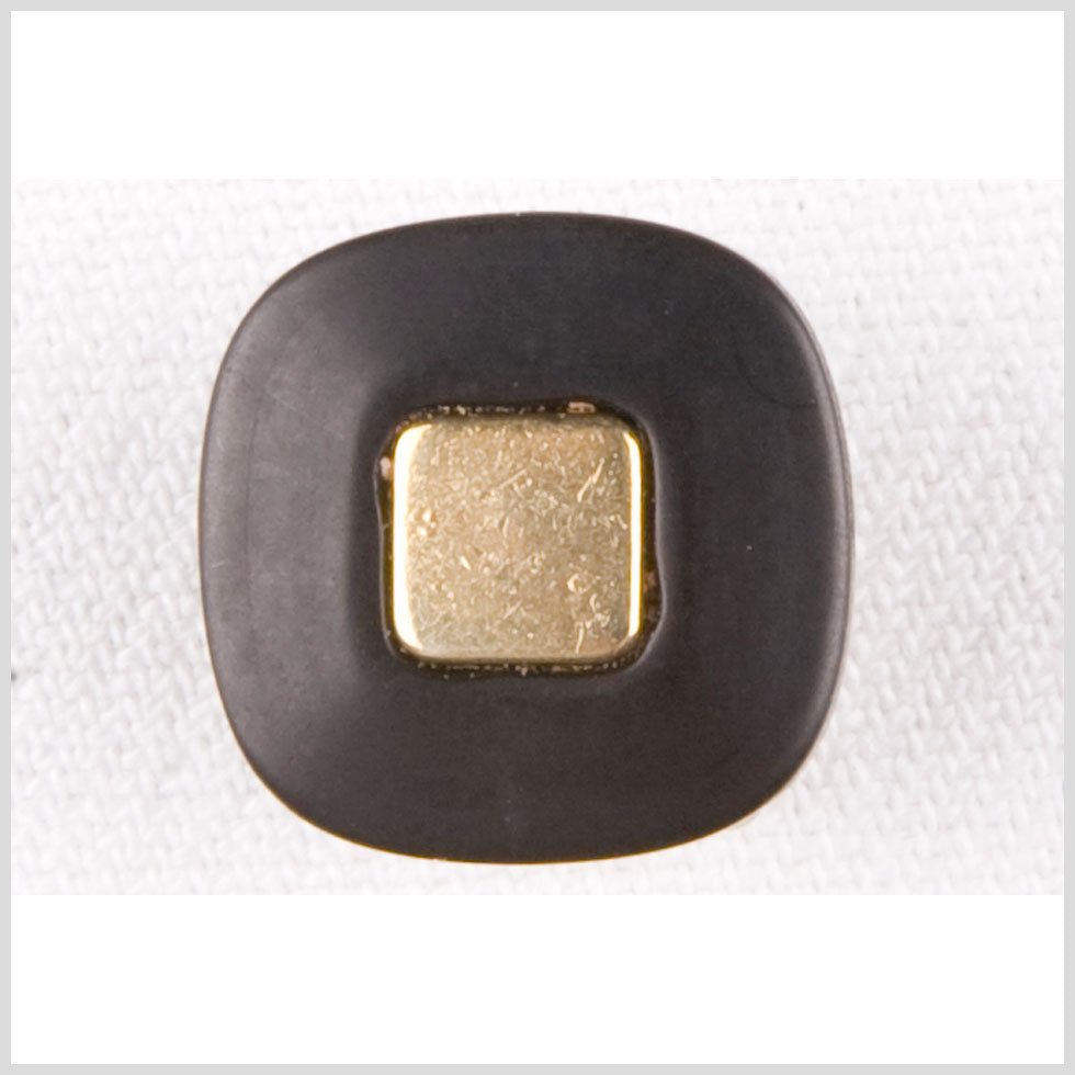 Square Plastic Shank Back Button - 28L/18mm - Flat Black with Gold Center Square