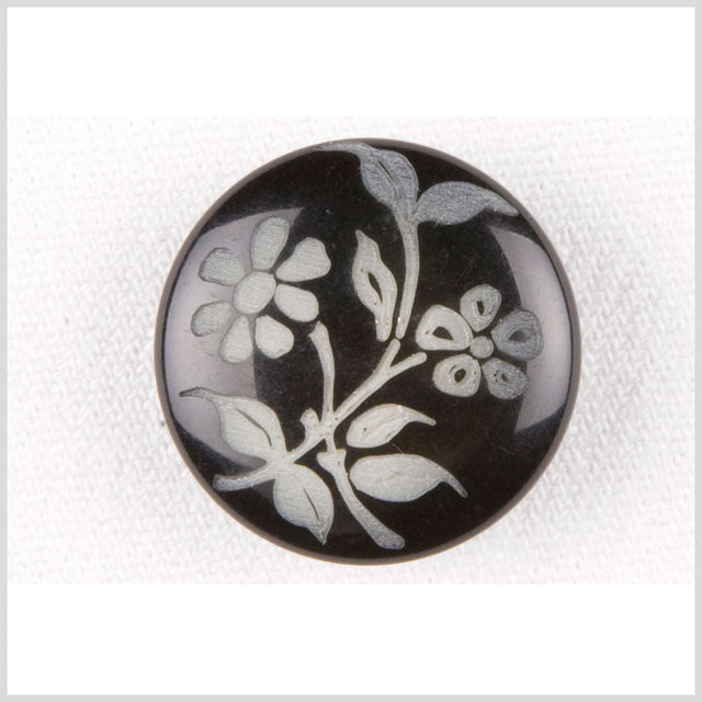 Black and Gray Floral Plastic Shank-Back Button - 28L/18mm