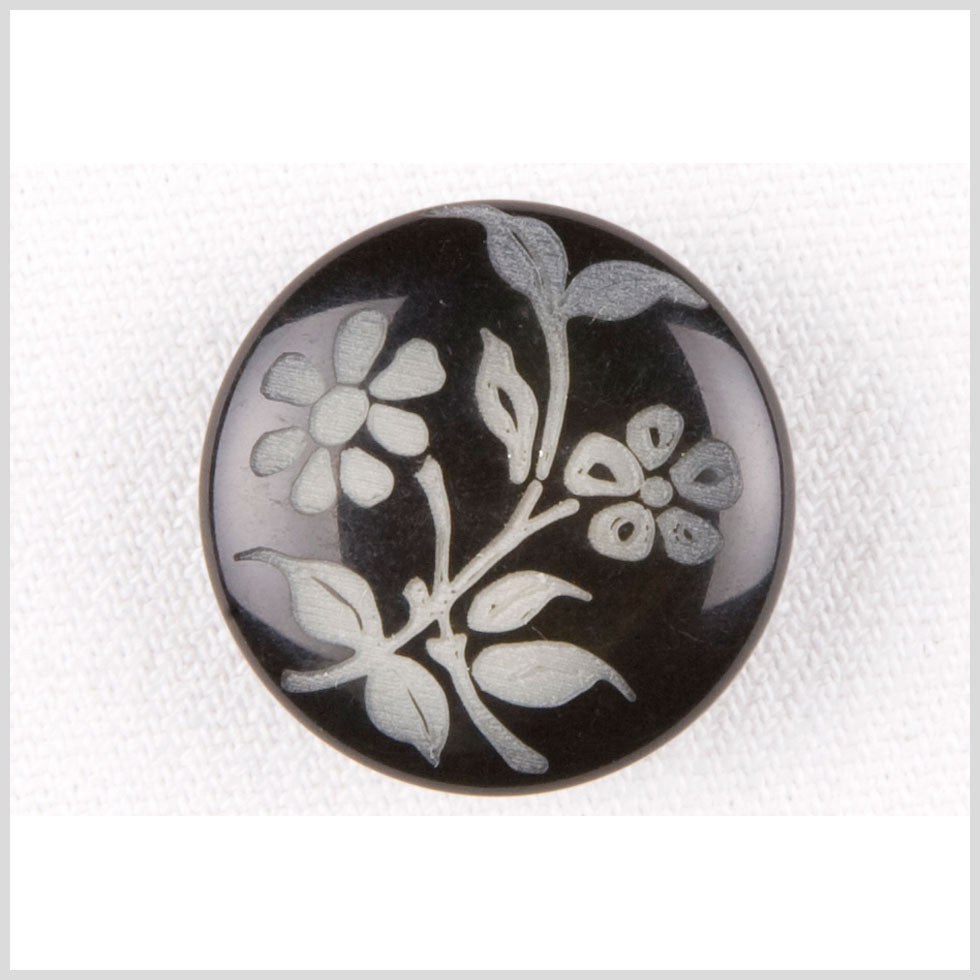 Black and Gray Floral Plastic Shank-Back Button - 32L/20mm