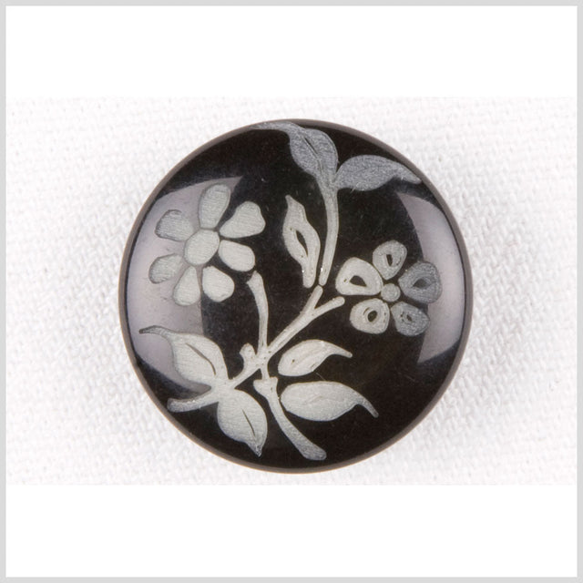 Black and Gray Floral Plastic Shank-Back Button - 32L/20mm