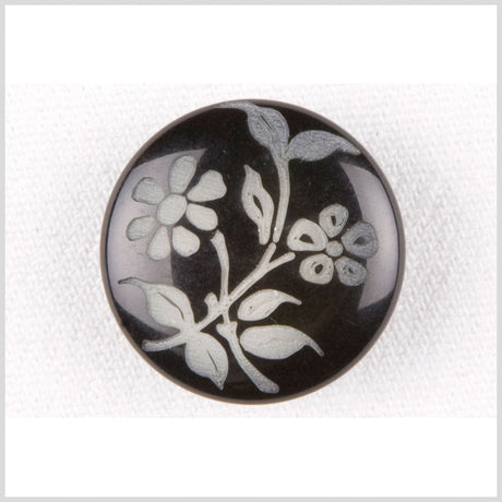 Black and Gray Floral Plastic Shank-Back Button - 36L/23mm