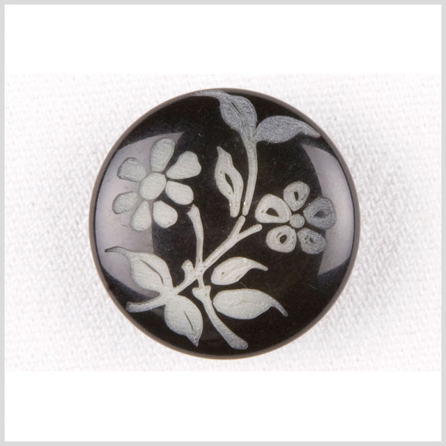 Black and Gray Floral Plastic Shank-Back Button - 36L/23mm