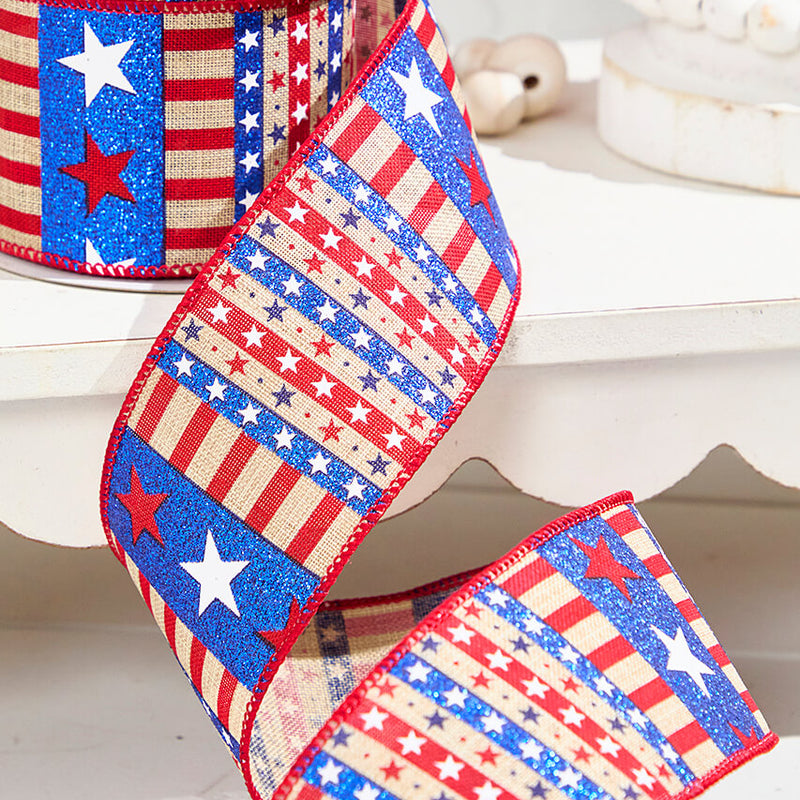 2.5" x 10 Yards Star Stripe Ribbon- Dark Canvas