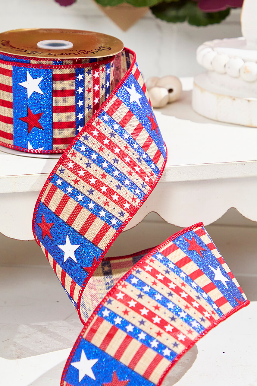 2.5" x 10 Yards Star Stripe Ribbon- Dark Canvas