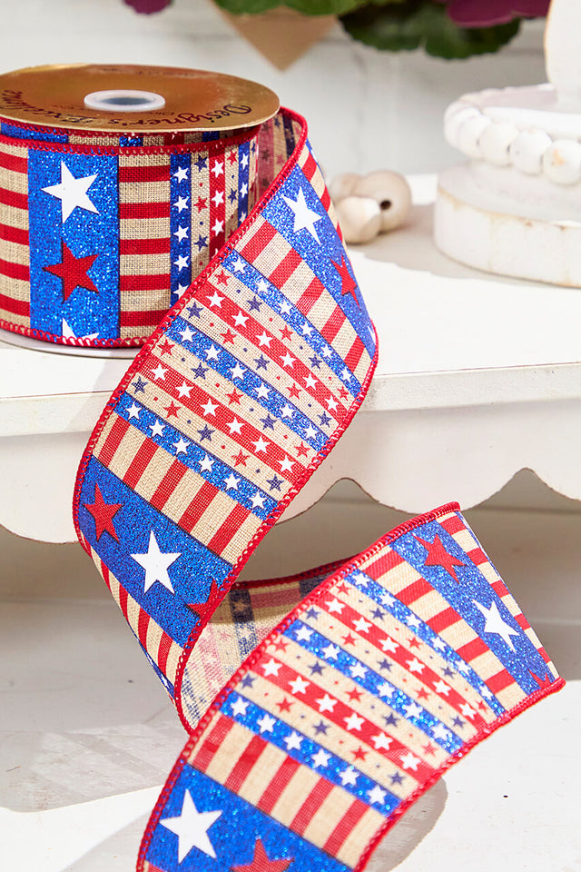 2.5" x 10 Yards Star Stripe Ribbon- Dark Canvas