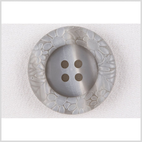 Plastic 4-Hole Button - 44L/28mm - Light Gray Streaked Floral Embossed Rim