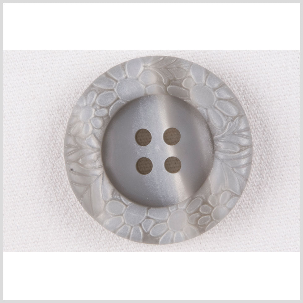 Plastic 4-Hole Button - 54L/34mm - Light Gray Streaked Floral Embossed Rim