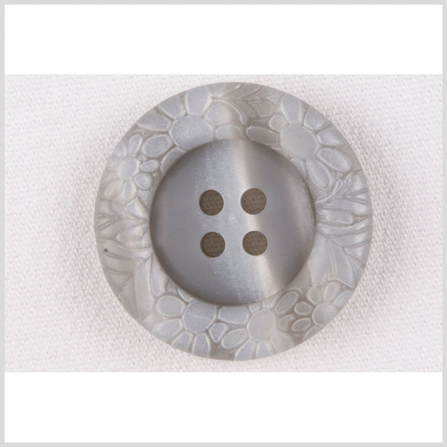 Plastic 4-Hole Button - 54L/34mm - Light Gray Streaked Floral Embossed Rim