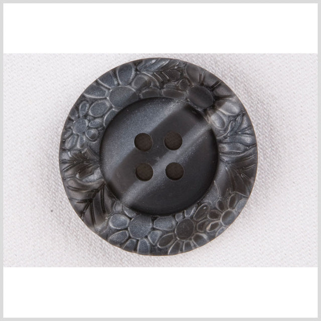 Plastic 4-Hole Button - 32L/20mm - Dark Gray Streaked Floral Embossed Rim