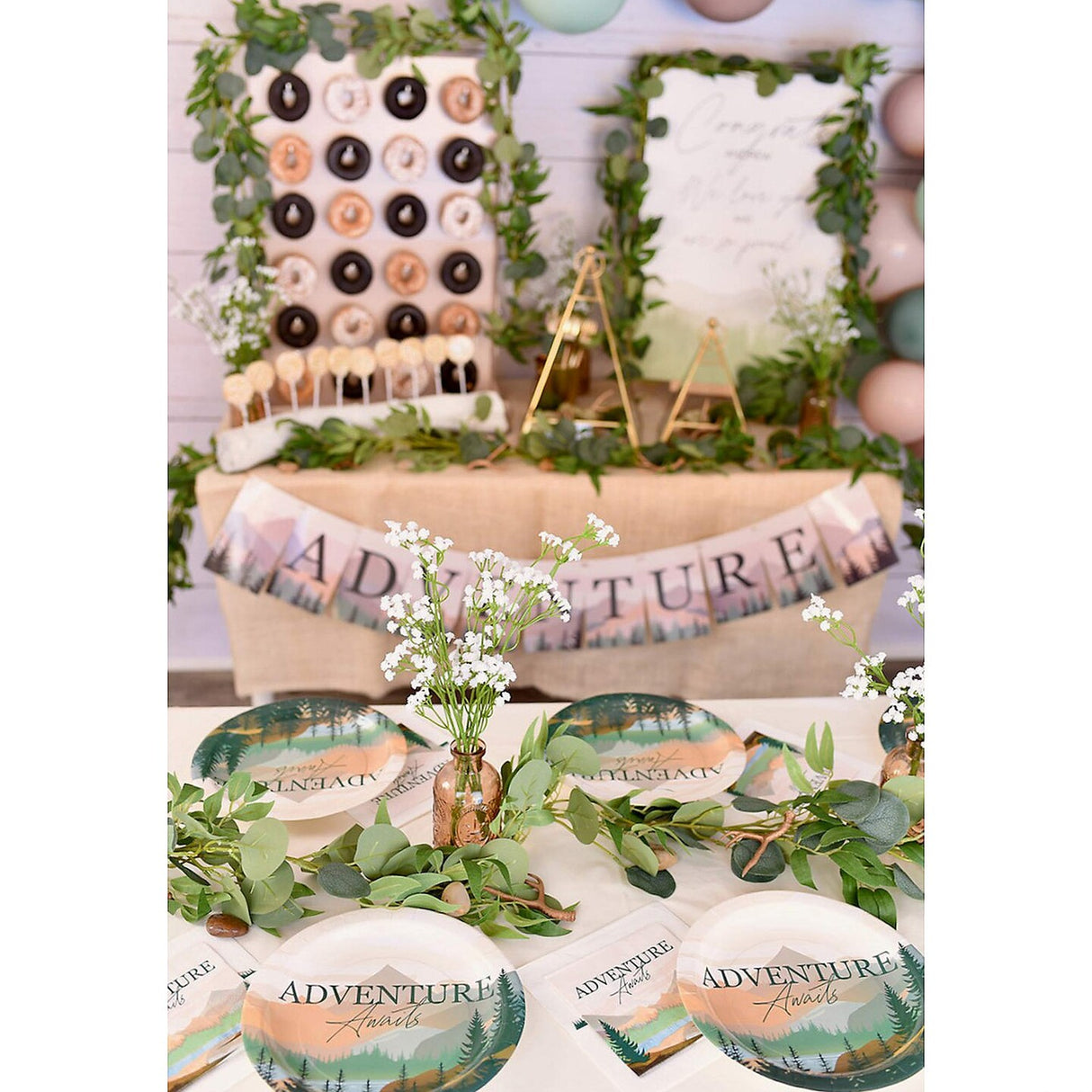 8 Count Adventure Awaits Alpine Mountain Paper Dinner Plates for Graduation and Party Events 9"