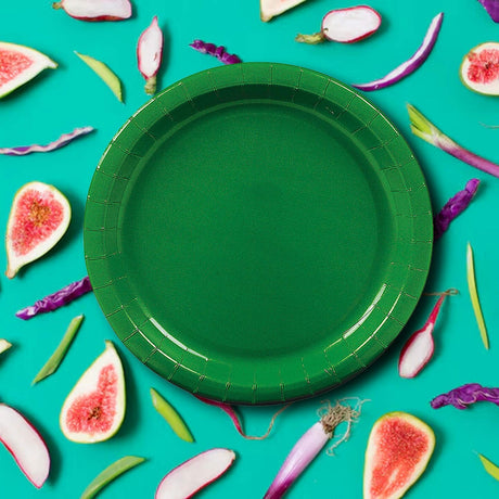24 Count Green Paper Plates 7" Round Disposable Dessert Plates for Parties