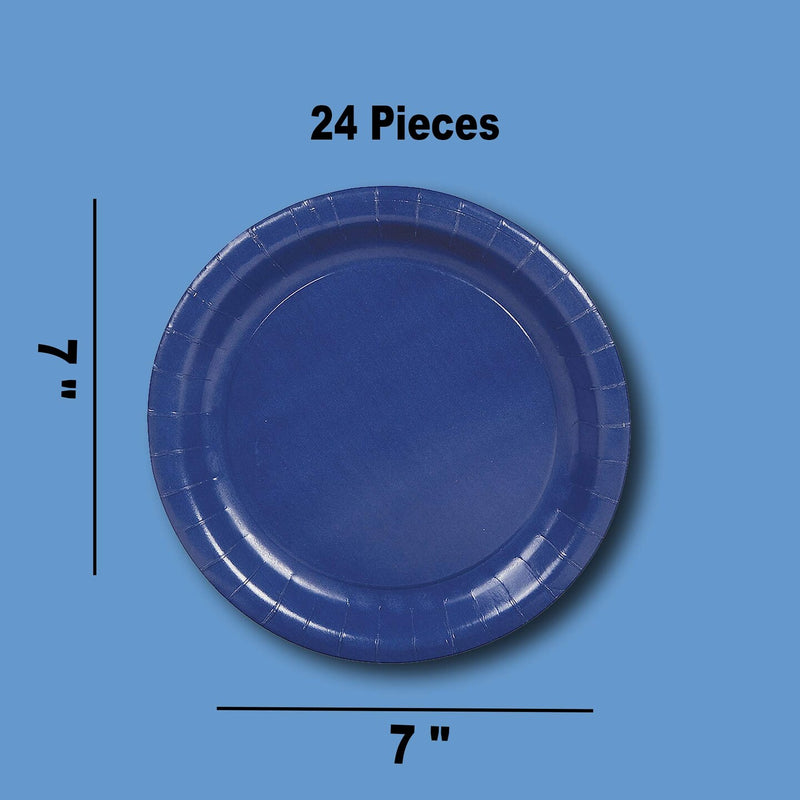 24 Count Navy Paper Plates 7" Round Dessert Plates for Formal and Casual Events