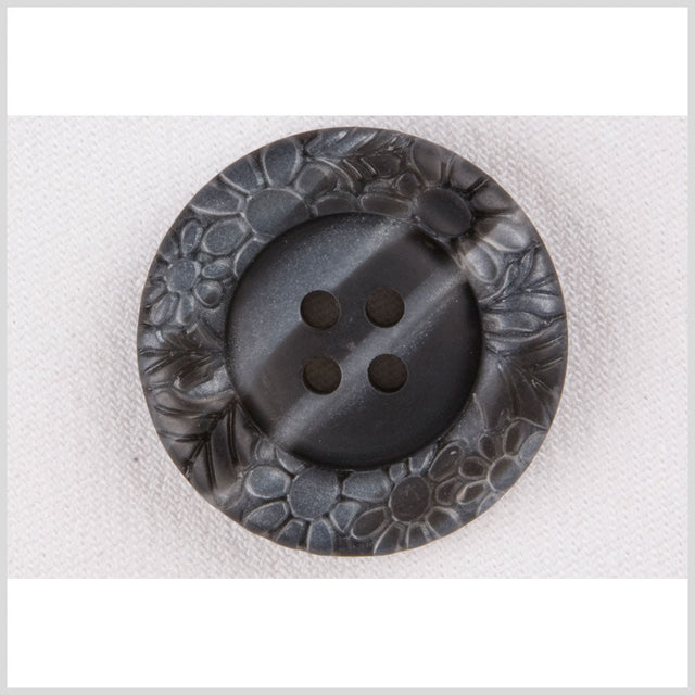 Plastic 4-Hole Button - 40L/25.5mm - Dark Gray Streaked Floral Embossed Rim