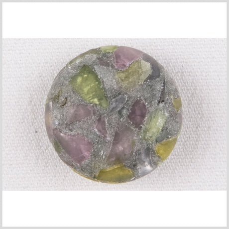 Plastic Shank Back Button - 36L/23mm - Domed Translucent Peridot, Lilac and Metallic Silver Mosaic