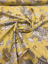 Xanadu Modern Chinoiserie Toile Cotton Fabric - Lemon Drop Yellow, 27" Horizontal Repeat, 27" Vertical Repeat, 56" Width (1 Yard)