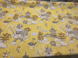 Xanadu Modern Chinoiserie Toile Cotton Fabric - Lemon Drop Yellow, 27" Horizontal Repeat, 27" Vertical Repeat, 56" Width (1 Yard)