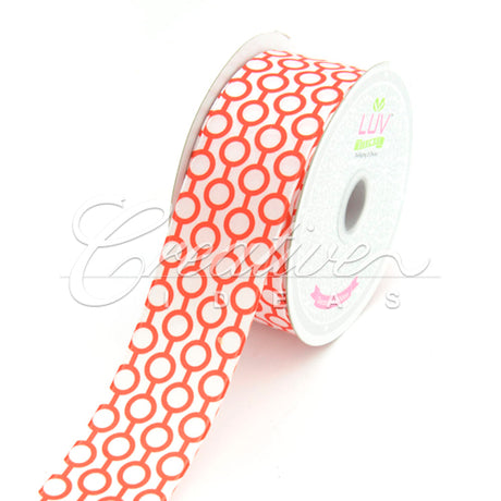 1 1/2" Satin Printed Connecting Rings Ribbon - 10 Yards (Red)