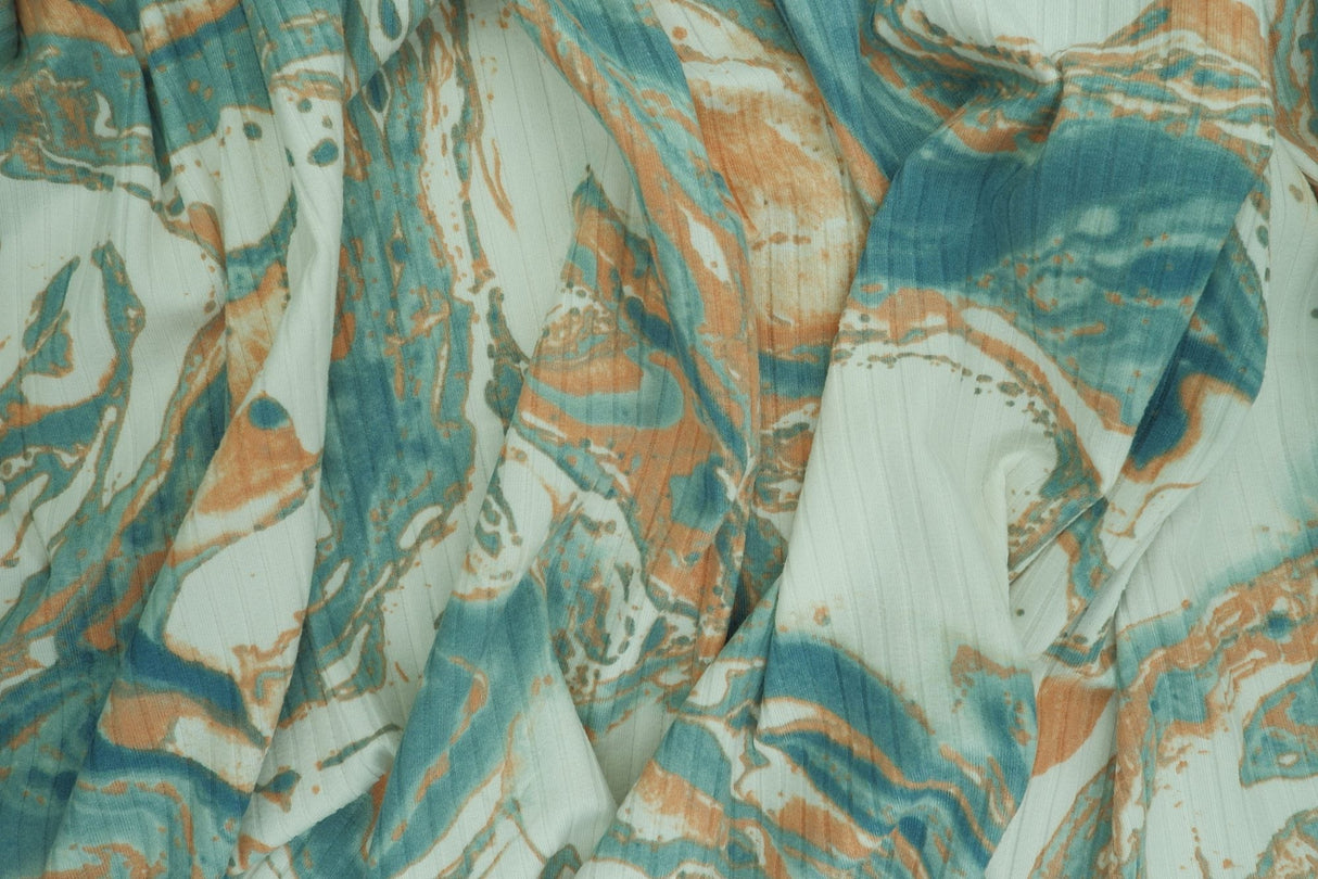 Rib Knit Marble Tie-Dye Print Fabric