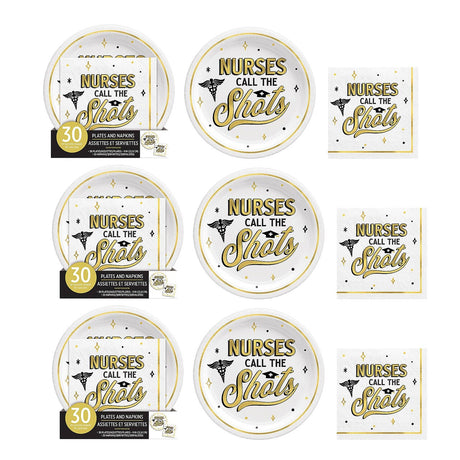 Graduation Party Nurses Call the Shots Plates & Napkins – 60pc Set for 30 Guests