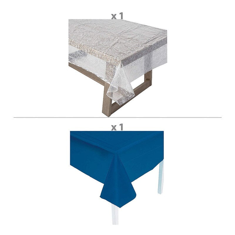 White Lace-Printed & Light Pink Rectangle Disposable Plastic Tablecloth Kit - 2 Pc.