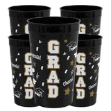 Bright Black Grad Reusable Plastic Tumblers – 12 Count (32 oz, 6.75")