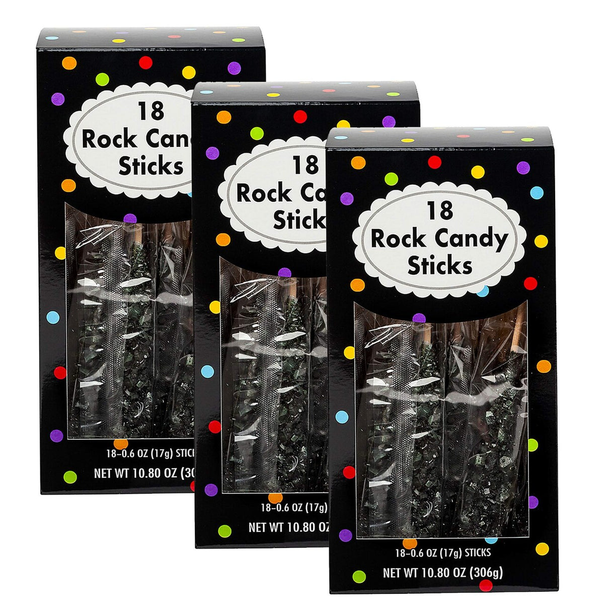 8" Black Rock Candy Sticks - 18 Pack, 10.8 oz