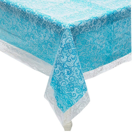 White Lace-Printed & Light Pink Rectangle Disposable Plastic Tablecloth Kit - 2 Pc.