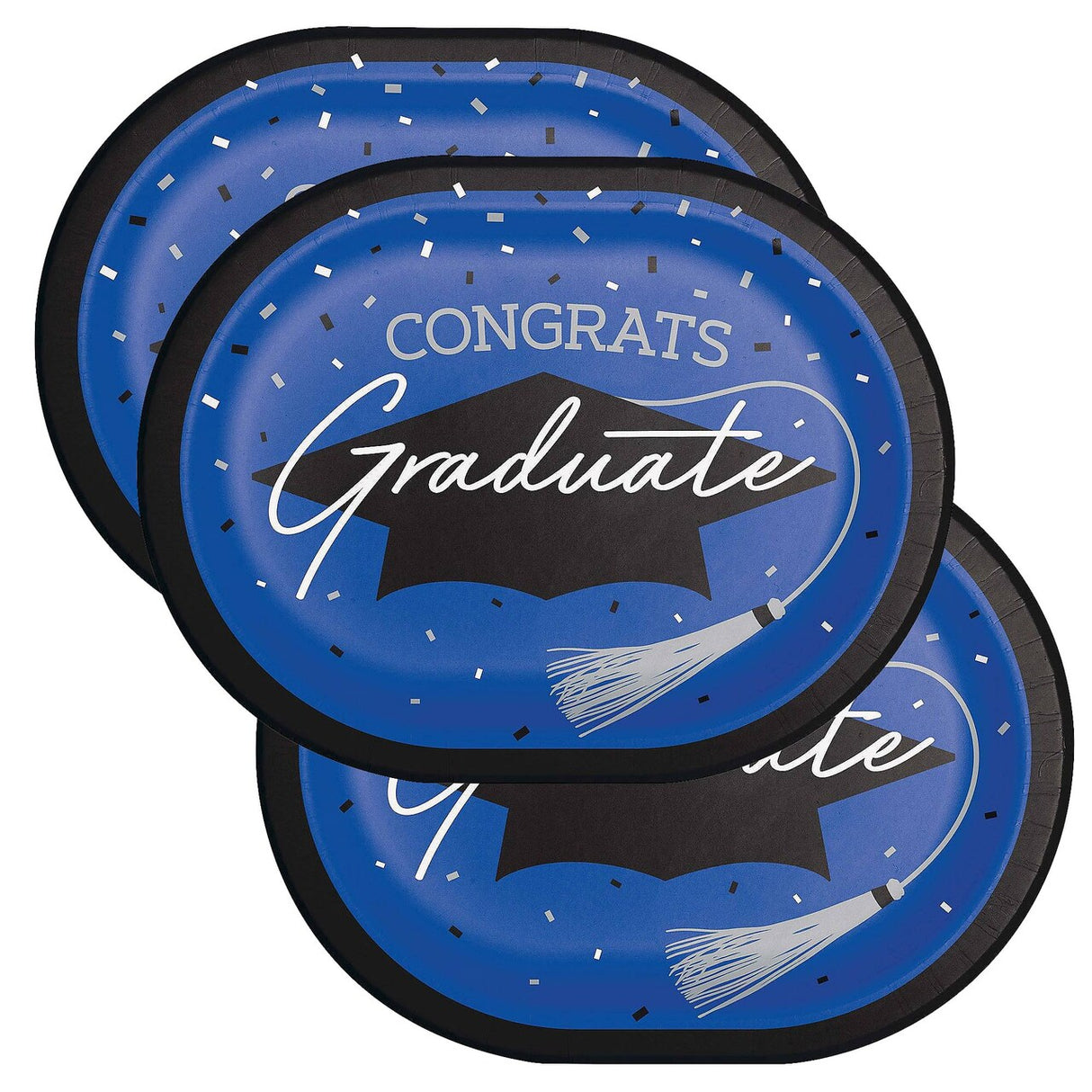Creative Converting School Spirit Blue Graduation Oval Paper Platters – 24ct