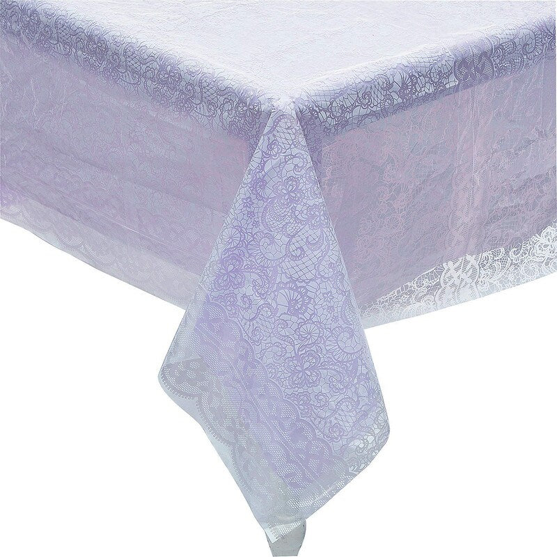 White Lace-Printed & Light Pink Rectangle Disposable Plastic Tablecloth Kit - 2 Pc.