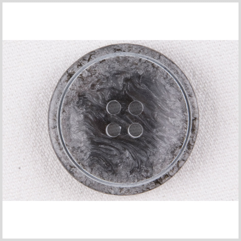 Plastic 4-Hole Button - 44L/28mm - Charcoal and Silver Swirls with Engraved Circle
