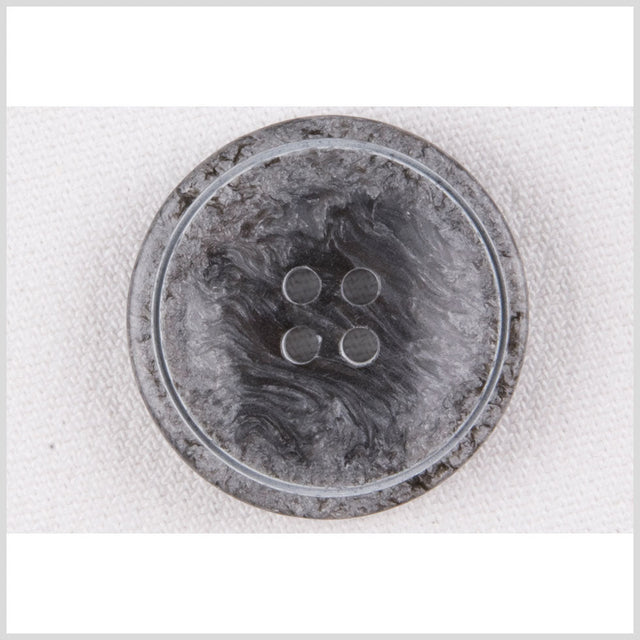 Plastic 4-Hole Button - 44L/28mm - Charcoal and Silver Swirls with Engraved Circle