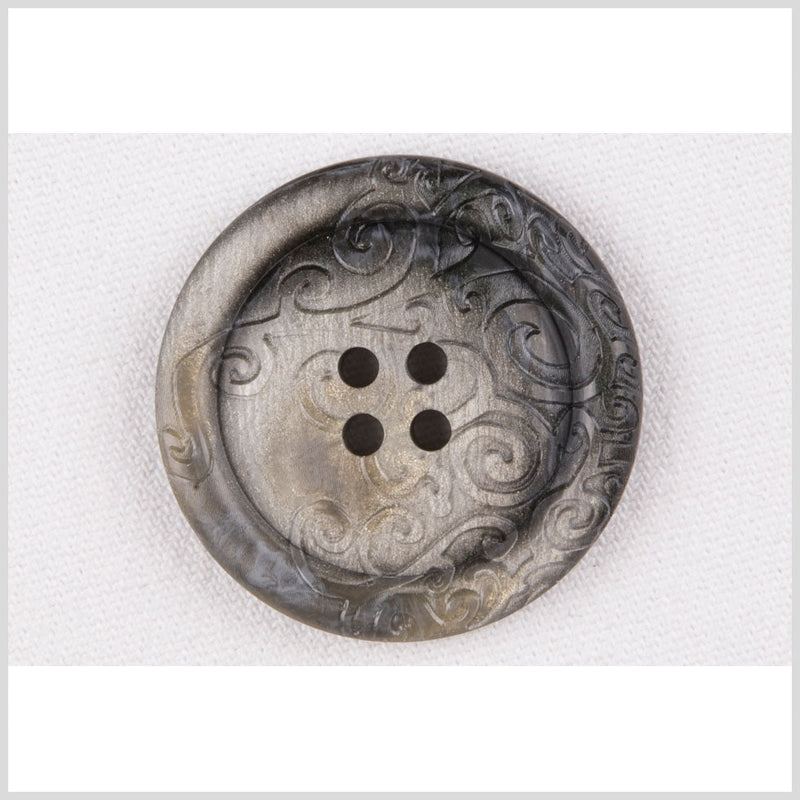 Plastic 4-Hole Button - 54L/34mm - Gold and Gray Shimmer with Fancy Swirl Embossing