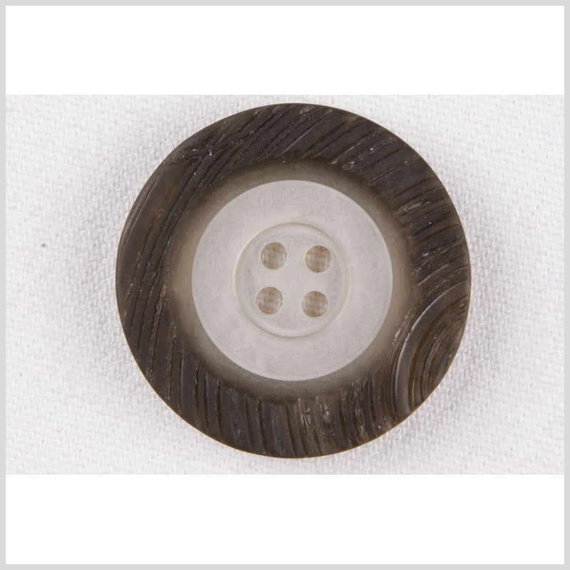 Plastic 4-Hole Button - 32L/20mm - Ivory and Warm Dark Gray Rings Engraved Rim