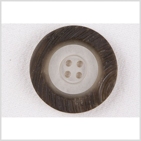 Plastic 4-Hole Button - 50L/32mm - Ivory and Warm Dark Gray Rings Engraved Rim