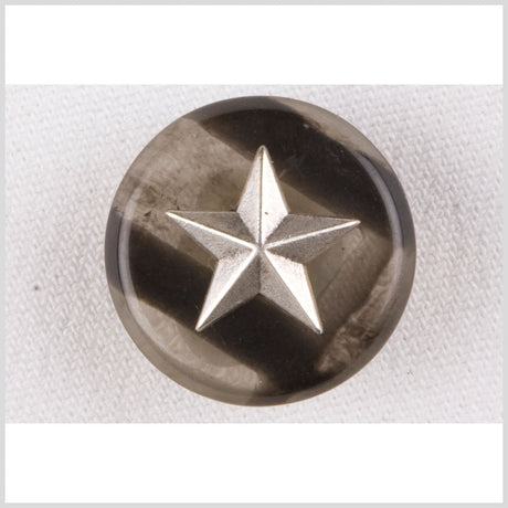 Plastic Shank Back Button - 36L/23mm - Translucent Charcoal Stripes and Silver Star Emblem