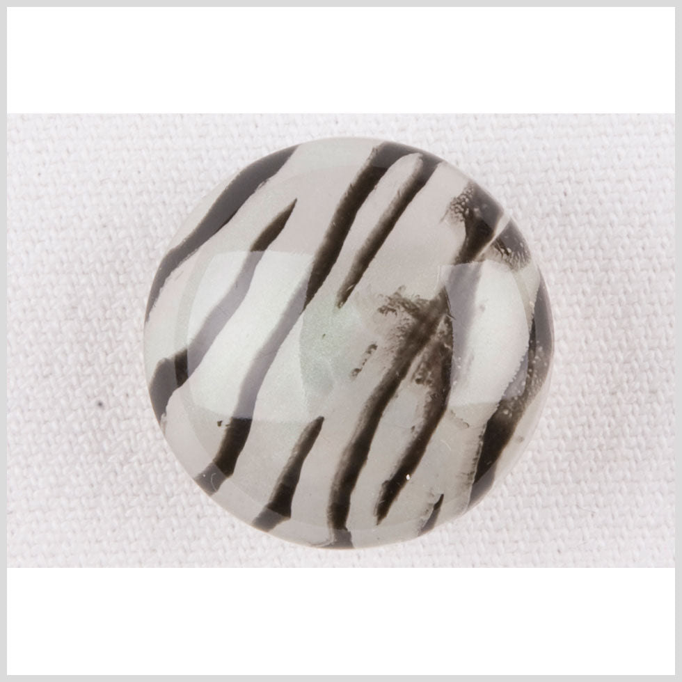 Plastic Shank Back Button - 28L/18mm - Dome Shaped Ivory and Charcoal Painted Zebra Stripes