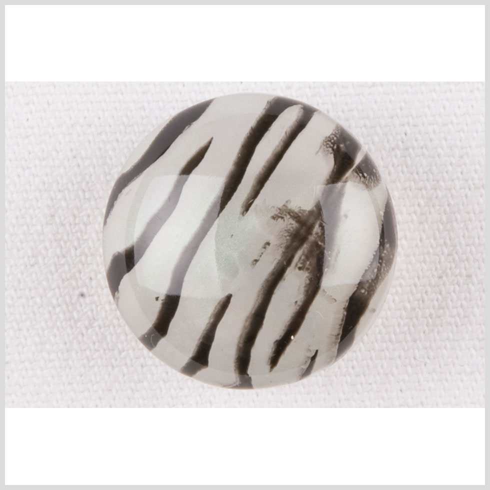 Plastic Shank Back Button - 32L/20mm - Dome Shaped Ivory and Charcoal Painted Zebra Stripes