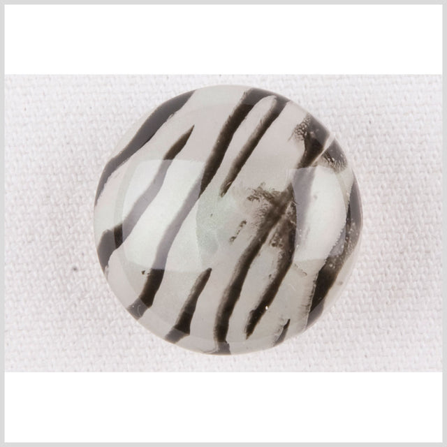 Plastic Shank Back Button - 32L/20mm - Dome Shaped Ivory and Charcoal Painted Zebra Stripes