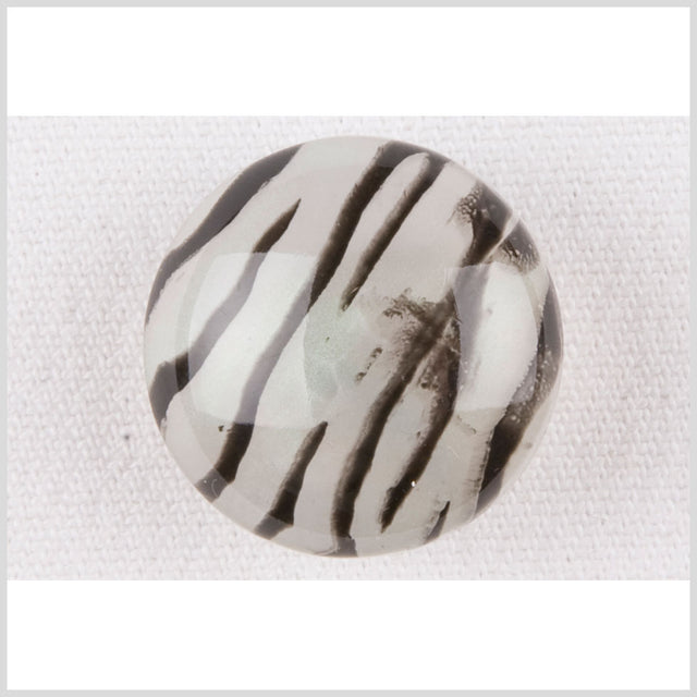 Plastic Shank Back Button - 36L/23mm - Dome Shaped Ivory and Charcoal Painted Zebra Stripes