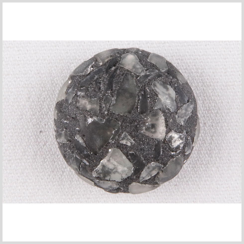 Plastic Shank Back Button - 44L/28mm - Domed Gray, White and Metallic Gray Mosaic