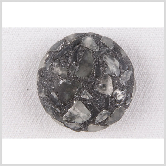Plastic Shank Back Button - 44L/28mm - Domed Gray, White and Metallic Gray Mosaic