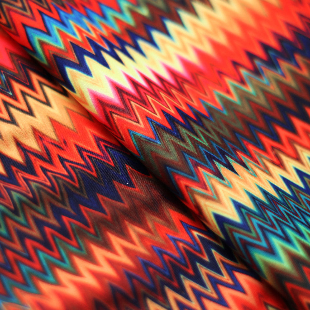 Earth-NYKS Polyester Spandex Fabric - Multicolor Chevron Zigzag, 58/60" Width (1 Yard)