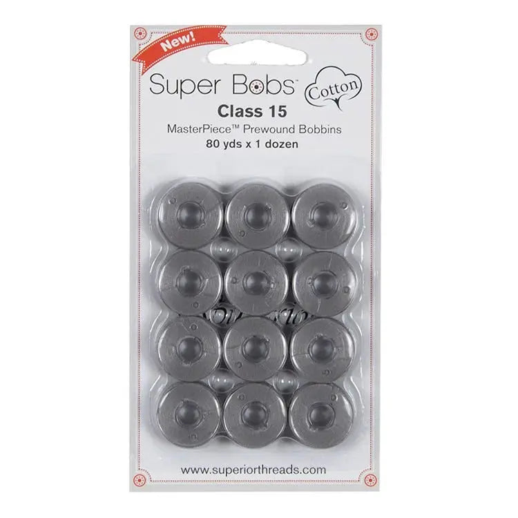 Cotton Pre-Wound Bobbins Graystone Class 15 12 Pack