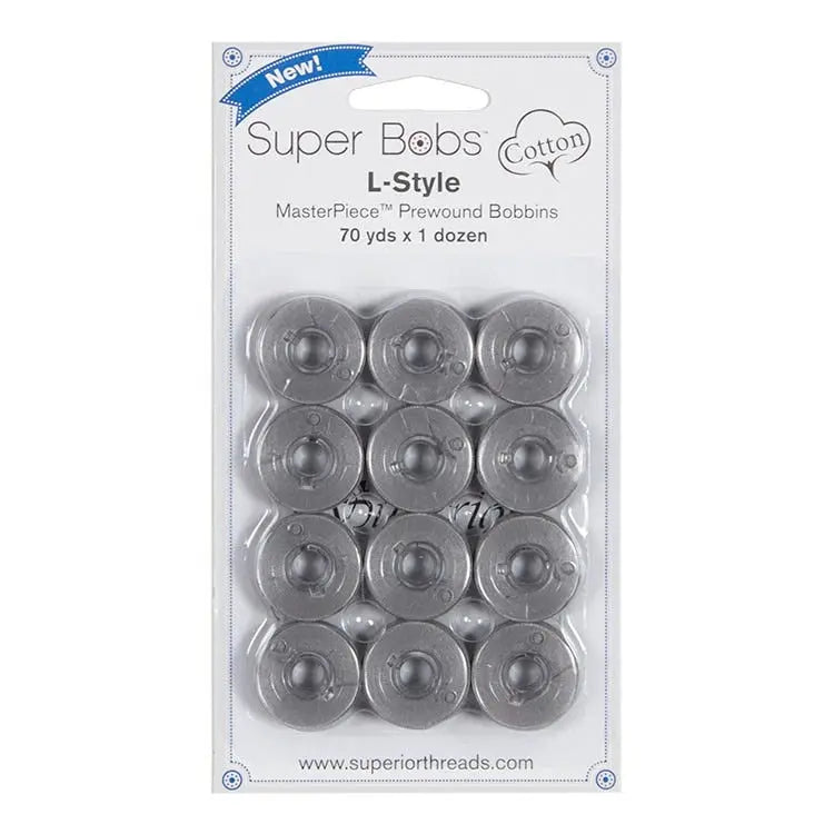 Cotton Pre-Wound Bobbins Graystone L Style 12 Pack
