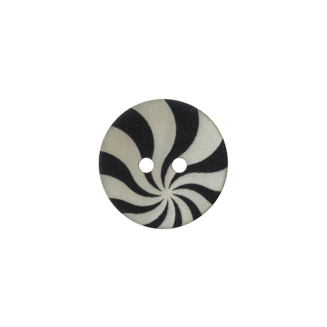Natural Shell 2-Hole Button - 24L/15mm - Ivory and Black Radiating Swirl