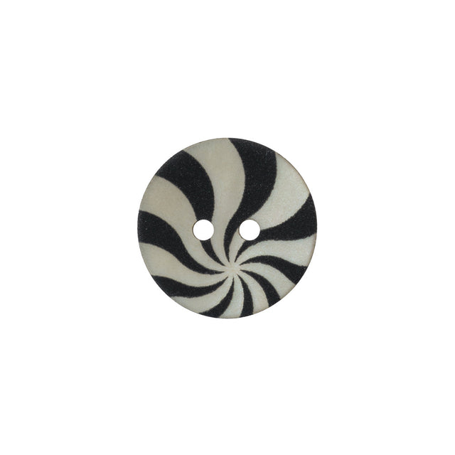 Natural Shell 2-Hole Button - 24L/15mm - Ivory and Black Radiating Swirl