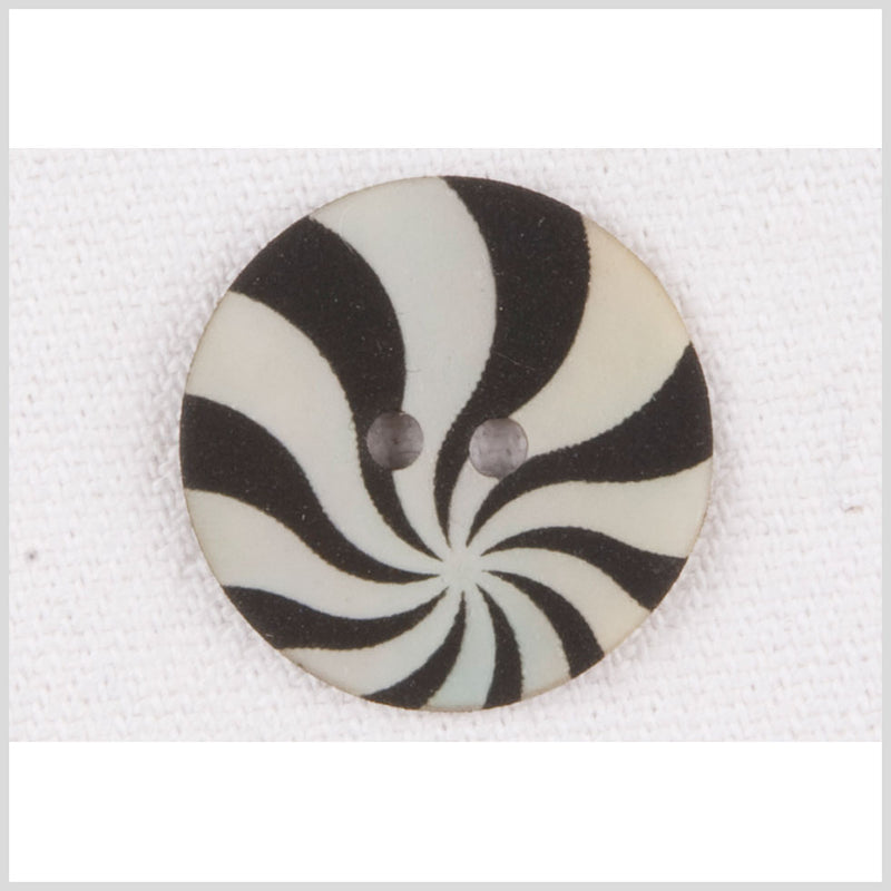Natural Shell 2-Hole Button - 28L/18mm - Ivory and Black Radiating Swirl