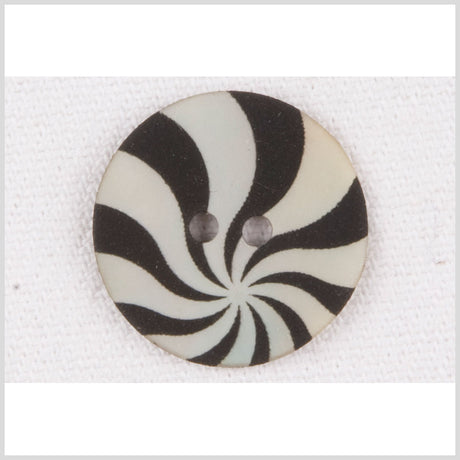 Natural Shell 2-Hole Button - 28L/18mm - Ivory and Black Radiating Swirl